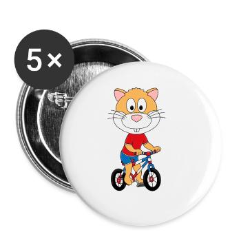 FAHRRAD - RAS - HAMSTER - HAMSTERRAD - TIERISCH - Buttons groß 56 mm (5er Pack) - Weiß - Vorne
