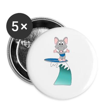 WASSERRATTE - SURFER - WELLENREITER - WASSERSPORT - Buttons groß 56 mm (5er Pack) - Weiß - Vorne