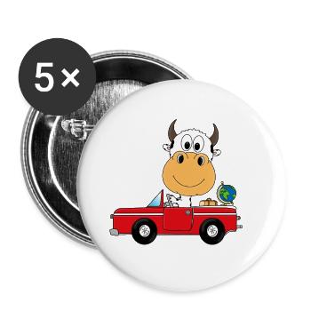 KUH - AUTO - WELTENBUMMLER - REISE - AUTO - TIER - Buttons groß 56 mm (5er Pack) - Weiß - Vorne
