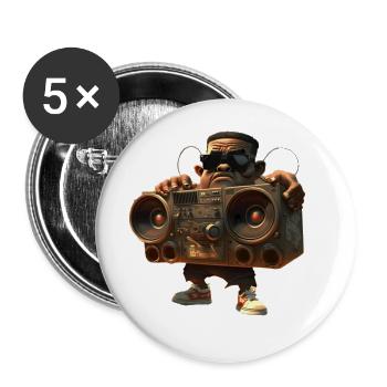 Hip-Hop mit Ghettoblaster - Buttons groß 56 mm (5er Pack) - Weiß - Vorne