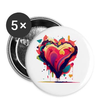 Buntes Herz - Buttons groß 56 mm (5er Pack) - Weiß - Vorne