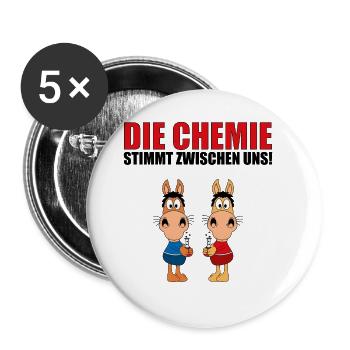 PFERDE - LIEBE - DIE CHEMIE STIMMT ZWISCHEN UNS - Buttons groß 56 mm (5er Pack) - Weiß - Vorne