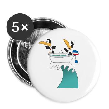 PINGUINE - WELLENREITER - BOOT - SURFER - LIEBE - Buttons groß 56 mm (5er Pack) - Weiß - Vorne