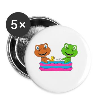 DINOSAURIER - DINOS - PLANSCHBECKEN - POOL - Buttons groß 56 mm (5er Pack) - Weiß - Vorne