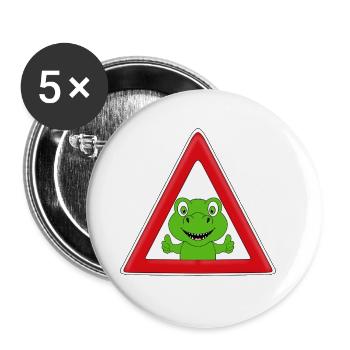 ACHTUNG DINOSAURIER - DINO - KIND - BABY - Buttons groß 56 mm (5er Pack) - Weiß - Vorne