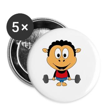 SCHAF - GEWICHTHEBER - BODYBUILDING - FITNESS - Buttons groß 56 mm (5er Pack) - Weiß - Vorne