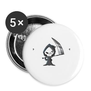 Funny Grim Reaper Inc. Logo, Goth Dark Humor - Buttons groß 56 mm (5er Pack) - Weiß - Vorne