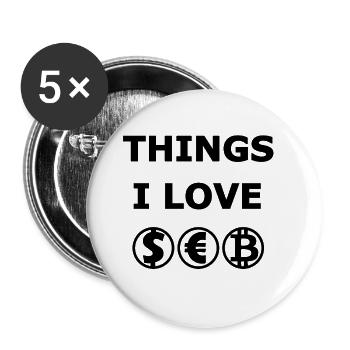 Euro, Bitcoin and Dollar - Buttons large 2.2''/56 mm (5-pack) - white - Front