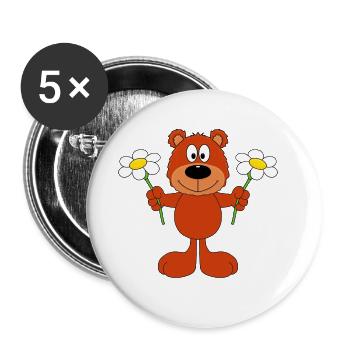 BLUMEN - TEDDY - BÄR - TEDDYBÄR - LIEBE - TIER - Buttons groß 56 mm (5er Pack) - Weiß - Vorne