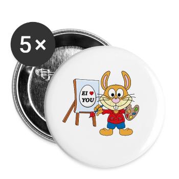 OSTERHASE - MALER - KÜNSTLER - EI LOVE YOU - Buttons groß 56 mm (5er Pack) - Weiß - Vorne