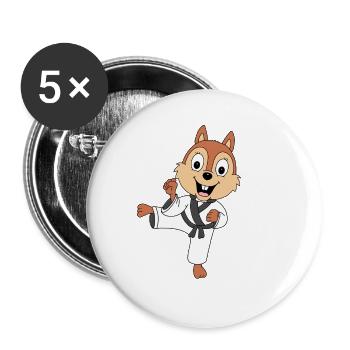 KARATE - JUDO - SPORT - EICHHÖRNCHEN - TIER - Buttons groß 56 mm (5er Pack) - Weiß - Vorne