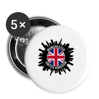Manchester Skyline Uk Flag Travel Souvenir - Buttons large 2.2''/56 mm (5-pack) - white - Front