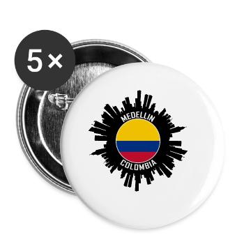 Medellin Skyline Kolumbien Flagge Reise Souvenir - Buttons groß 56 mm (5er Pack) - Weiß - Vorne