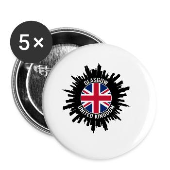 Glasgow Skyline UK Flag Souvenir de voyage - Lot de 5 grands badges (56 mm) - blanc - Devant