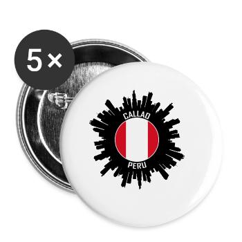 Callao Skyline Peru Flagge Reise Souvenir - Buttons groß 56 mm (5er Pack) - Weiß - Vorne