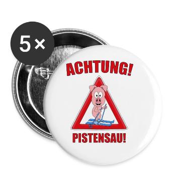SCHWEIN - SKIER - ACHTUNG! PISTENSAU! - SPORT - Buttons groß 56 mm (5er Pack) - Weiß - Vorne