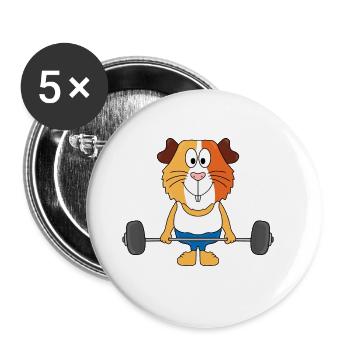 MEERSCHWEINCHEN - FITNESS - BODYBUILDING - SPORT - Buttons groß 56 mm (5er Pack) - Weiß - Vorne