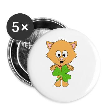 KATZE - KLEEBLATT - TIER - TIERISCH - KIND - BABY - Buttons groß 56 mm (5er Pack) - Weiß - Vorne