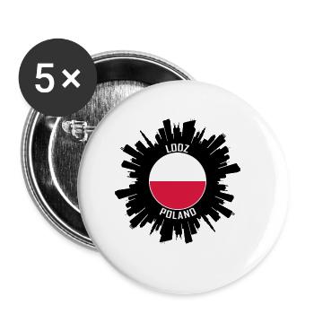 Lodz Skyline Poland Flag Travel Souvenir - Buttons large 2.2''/56 mm (5-pack) - white - Front