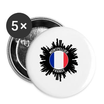 Montpellier Skyline France Flag Souvenir de voyage - Lot de 5 grands badges (56 mm) - blanc - Devant