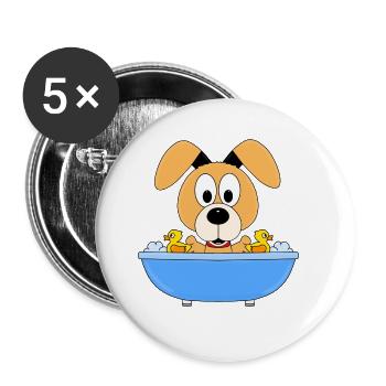 HUND - BADEWANNE - BADEN - TIER - TIERISCH - Buttons groß 56 mm (5er Pack) - Weiß - Vorne