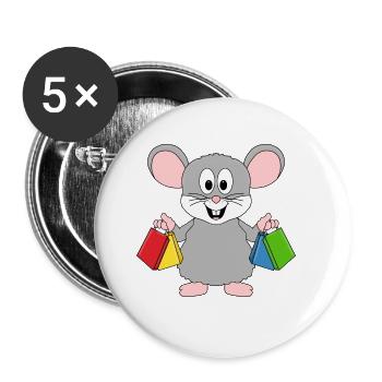 MAUS - SHOPPING - EINKAUFEN - TIER - TIERISCH - Buttons groß 56 mm (5er Pack) - Weiß - Vorne