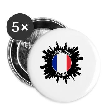 Straßburg Skyline Frankreich Flagge Reisesouvenir - Buttons groß 56 mm (5er Pack) - Weiß - Vorne
