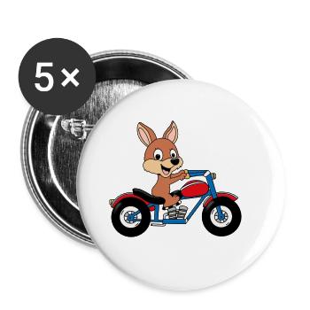 KÄNGURU - MOTORRAD - BIKER - TIER - TIERISCH - GUT - Buttons groß 56 mm (5er Pack) - Weiß - Vorne