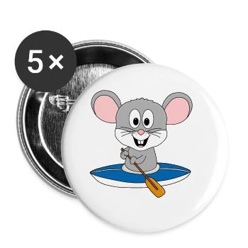 MAUS - KAJAK - WASSERSPORT - KANU - TIER - Buttons groß 56 mm (5er Pack) - Weiß - Vorne