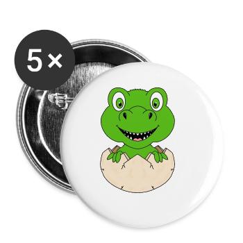 DINOSAURIER - DINO - EI - BABY - GEBURT - KIND - Buttons groß 56 mm (5er Pack) - Weiß - Vorne