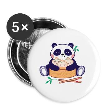 Panda mit Dim Sum - Buttons groß 56 mm (5er Pack) - Weiß - Vorne