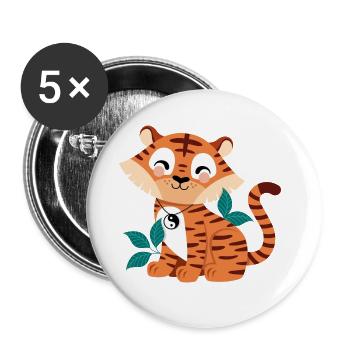 niedlicher Tiger - Buttons groß 56 mm (5er Pack) - Weiß - Vorne