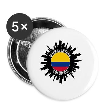Buenaventura Skyline Colombie Flag Souvenir de voyage - Lot de 5 grands badges (56 mm) - blanc - Devant