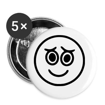 Emoji Skizze fröhlich schwarz - Buttons groß 56 mm (5er Pack) - Weiß - Vorne