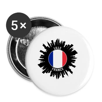 Lille Skyline Frankreich Flagge Reise-Souvenir - Buttons groß 56 mm (5er Pack) - Weiß - Vorne