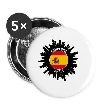 Pamplona Skyline Spanien Flagge Reise-Souvenir - Buttons groß 56 mm (5er Pack) - Weiß - Vorne