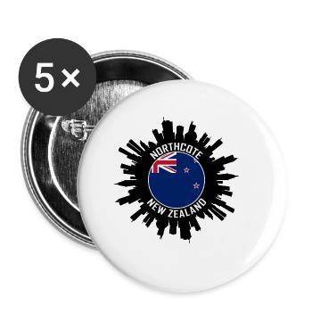Northcote Skyline New Zealand Flag Souvenir de voyage - Lot de 5 grands badges (56 mm) - blanc - Devant