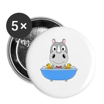 NASHORN - BADEWANNE - BADEN - TIER - TIERISCH - Buttons groß 56 mm (5er Pack) - Weiß - Vorne
