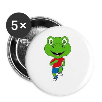 DINO - DINOSAURIER - SPORT - LAUFEN - FITNESS - Buttons groß 56 mm (5er Pack) - Weiß - Vorne