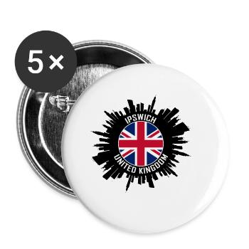Ipswich Skyline UK Flagge Reise-Souvenir - Buttons groß 56 mm (5er Pack) - Weiß - Vorne