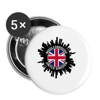 Middlesbrough Skyline UK Flagge Reise-Souvenir - Buttons groß 56 mm (5er Pack) - Weiß - Vorne