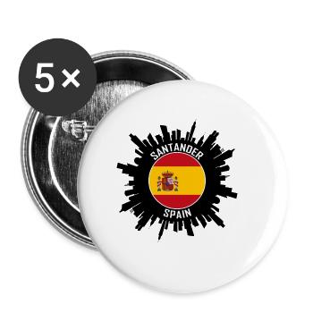 Santander Skyline Spanien Flagge Reise-Souvenir - Buttons groß 56 mm (5er Pack) - Weiß - Vorne