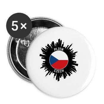 Pilsen Skyline Tschechische Flagge Reise-Souvenir - Buttons groß 56 mm (5er Pack) - Weiß - Vorne