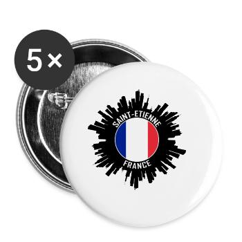 Saint Etienne Skyline France Flag Souvenir de voyage - Lot de 5 grands badges (56 mm) - blanc - Devant
