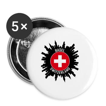 Basel Skyline Schweiz Flagge Reise-Souvenir - Buttons groß 56 mm (5er Pack) - Weiß - Vorne