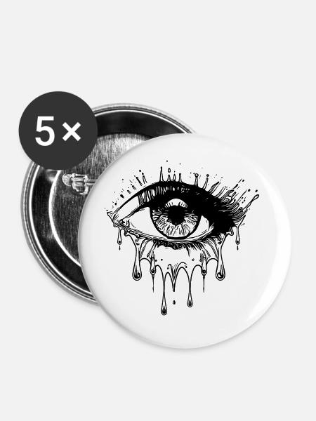 Crying Eye stile realistico del tatuaggio - Confezione da 5 spille grandi (56 mm) - bianco