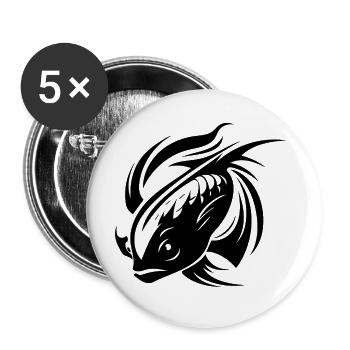 Fight Fish Portrait Tattoo - Buttons large 2.2''/56 mm (5-pack) - white - Front