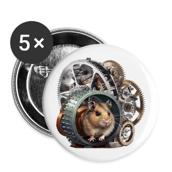 Hamsterlaufrad zur erneuerbaren Energiegewinnung - Buttons groß 56 mm (5er Pack) - Weiß - Vorne