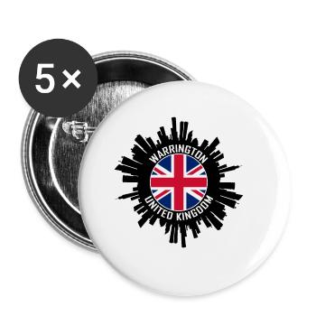 Warrington Skyline UK Flagge Reise-Souvenir - Buttons groß 56 mm (5er Pack) - Weiß - Vorne