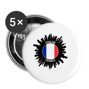 Toulon Skyline France Flag Souvenir de voyage - Lot de 5 grands badges (56 mm) - blanc - Devant
